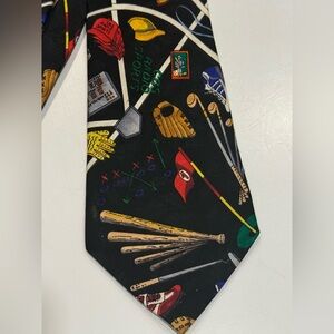 Vintage 90's 100% Silk Nicole Miller Tie CBS RADIO SPORTS Baseball Golf Hockey